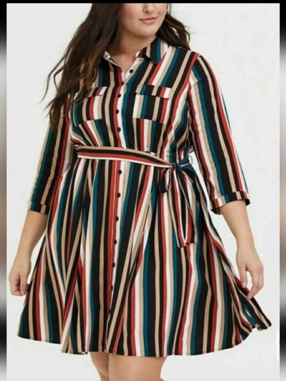 TORRID Multi Stripe Challis Tie Mini Shirt Dress Size 2
